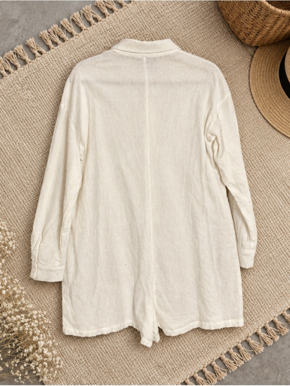 White Button-Front Romper - Picture 3 of 5
